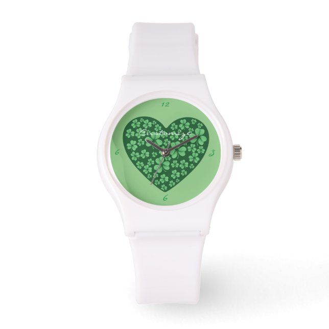 Grönt Shamrock Heart St patrick's day Armbandsur (Framsida)