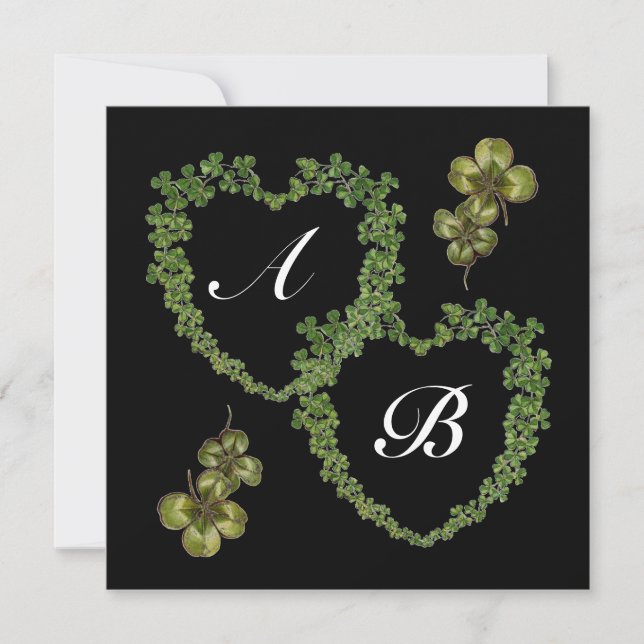 GRÖNT SHAMROCK HEARTS MONOGRAM svartvit lila Meddelande (Framsida)