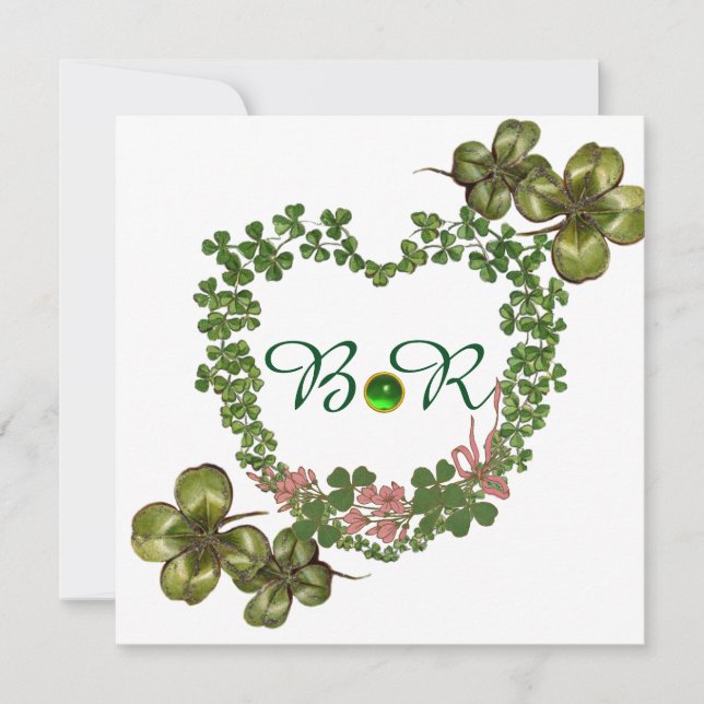 GRÖNT SHAMROCK-HJÄRTA MED ROSA FLOWERS MONOGRAM MEDDELANDE (Framsida)