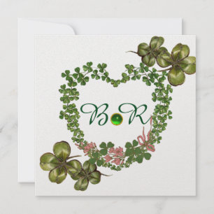 GRÖNT SHAMROCK-HJÄRTA MED ROSA FLOWERS MONOGRAM MEDDELANDE