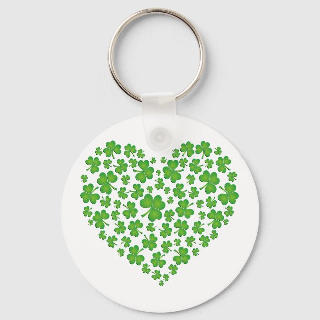 Grönt Shamrock-hjärta Nyckelring (Framsida)