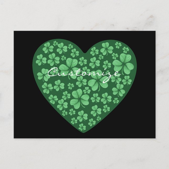 grönt Shamrock-hjärta St Patrick's Day Vykort (Framsida)