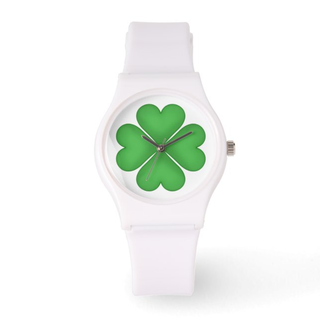 Grönt Shamrock Hjärtformade Lucky Fyrklöver Armbandsur (Framsida)