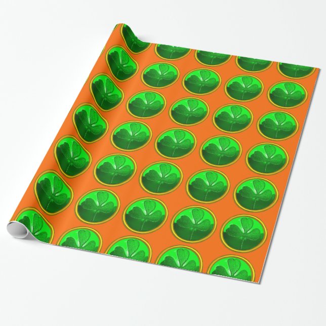 GRÖNT SHAMROCK JEWEL Saint patrick's day Orange Presentpapper (Utrullad)