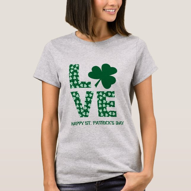 Grönt Shamrock Kärlek Irish Roligt St. Patrick's D T Shirt (Framsida)