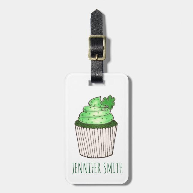 Grönt Shamrock Klöver Cuppie St. Patrick's Day Bagagebricka (Vertikal Framsida)