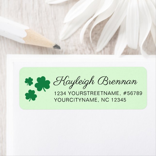 Grönt Shamrock Klöver Irish Return Address Label Returadress Etikett (Insitu)