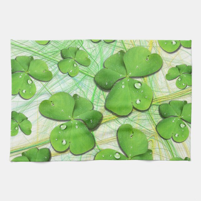 Grönt Shamrock Klöver St Patrick Kitchen Towel Kökshandduk (Horisontell)