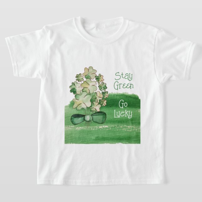 Grönt Shamrock Klöver Watercolor T Shirt (Laydown)