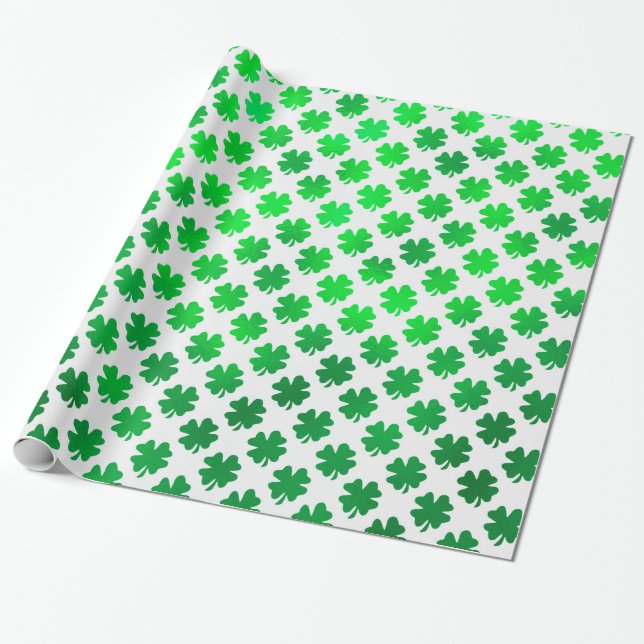 Grönt Shamrock Metallic Faux Fyrklövrare Presentpapper (Utrullad)