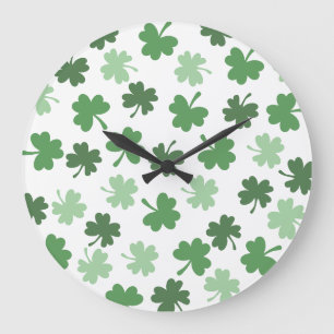 Grönt Shamrock mönster St. Patrick's Day Stor Klocka