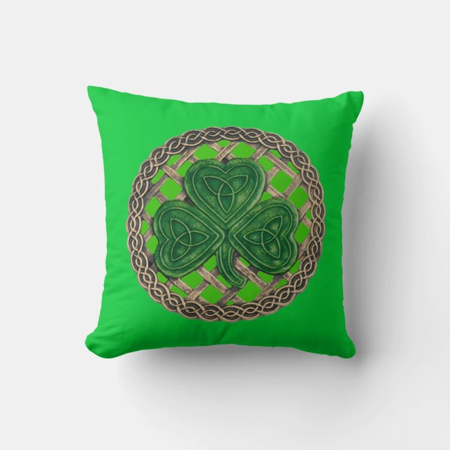 Grönt Shamrock och keltiska knoppar Reversible Pil Kudde (Framsida)