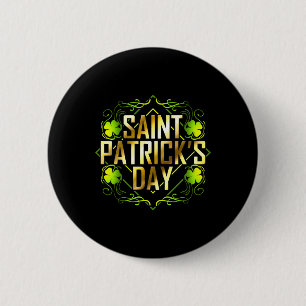 Grönt Shamrock och Saint patrick med gyllene bokst Knapp