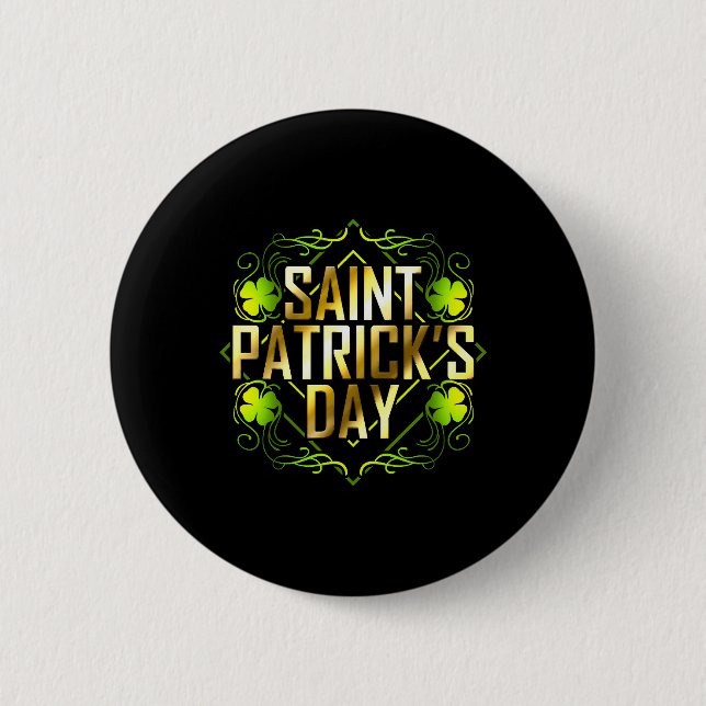 Grönt Shamrock och Saint patrick med gyllene bokst Knapp (Framsida)