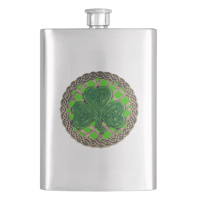 Grönt Shamrock på den keltiska kolven Fickplunta (Framsidan)