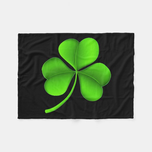 Grönt Shamrock på svart fläck Fleecefilt (Framsidan (Horisontell))