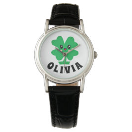 Grönt Shamrock Personlig Namn Armbandsur