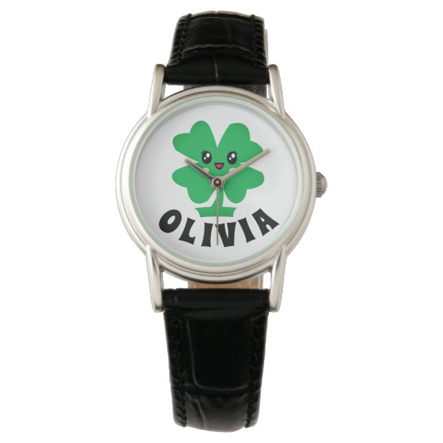 Grönt Shamrock Personlig Namn Armbandsur (Framsida)