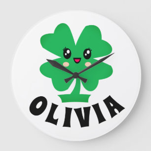 Grönt Shamrock Personlig Namn Stor Klocka