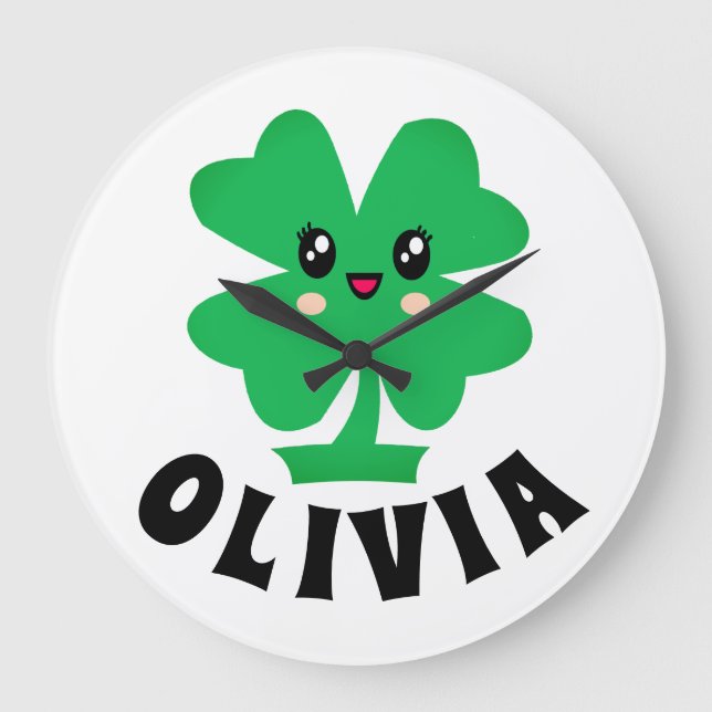Grönt Shamrock Personlig Namn Stor Klocka (Framsida)
