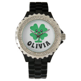Grönt Shamrock Personlig Namn Watch Armbandsur