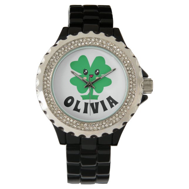 Grönt Shamrock Personlig Namn Watch Armbandsur (Framsida)