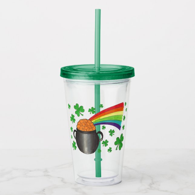 Grönt Shamrock Pot of Guld Rainbow St. Paddy's Day Take Away Mugg (Framsida)