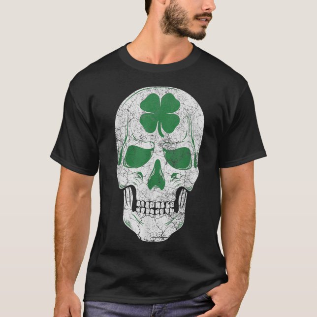 Grönt Shamrock Skull Irish ST PATRICKS DAY T Shirt (Framsida)