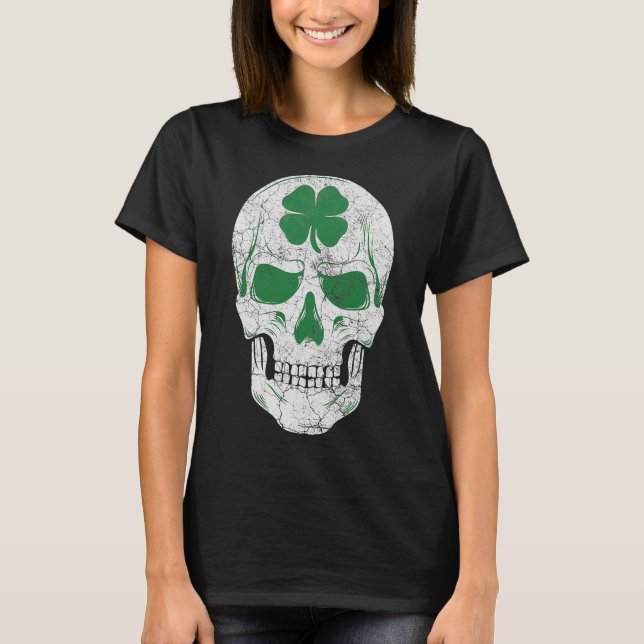 Grönt Shamrock Skull Irish ST PATRICKS DAY T Shirt (Framsida)