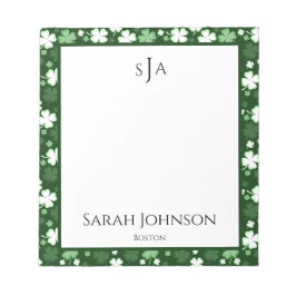 Grönt Shamrock, St. Patrick Day Monogram Anteckningsblock