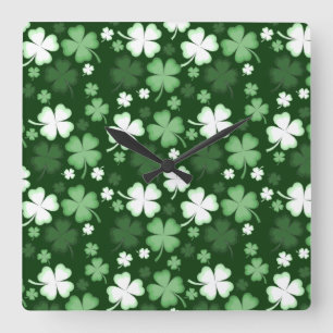 Grönt Shamrock, St. Patrick's Day Fyrkantig Klocka