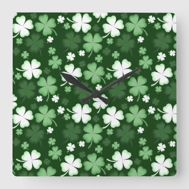 Grönt Shamrock, St. Patrick's Day Fyrkantig Klocka (Framsida)