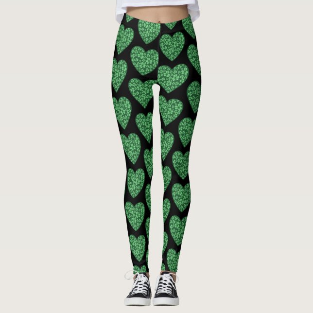 grönt Shamrock-St patrick's day Leggings (Framsida)