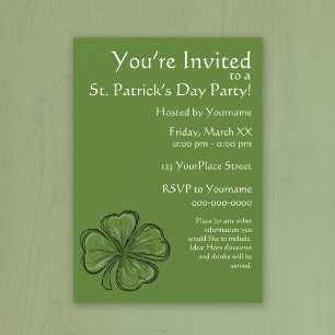 Grönt Shamrock St. Patrick's Day Party Inbjudningar