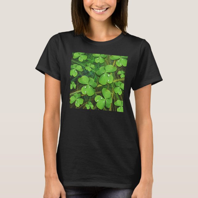 Grönt Shamrock St Patrick's Women's Black T-Shirt (Framsida)