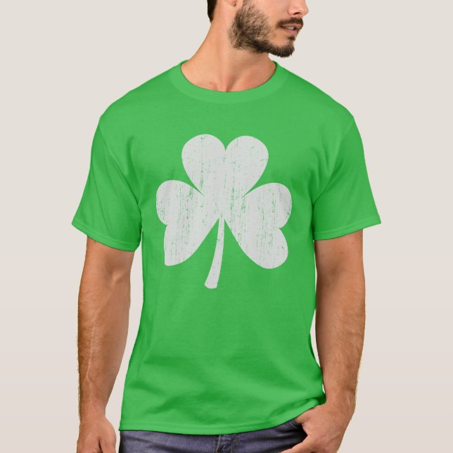 Grönt Shamrock T-Shirt Distress St Patrick's Tee (Framsida)