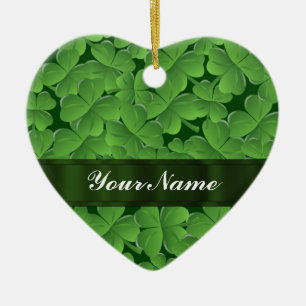 Grönt shamrockmönster julgransprydnad keramik