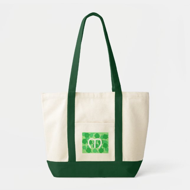 Grönt Shamrocks Collage, Monogram Tote bags Tygkasse (Framsidan)