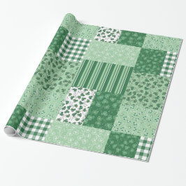 Grönt Shamrocks Faux Patchwork Wrapping Papper Presentpapper