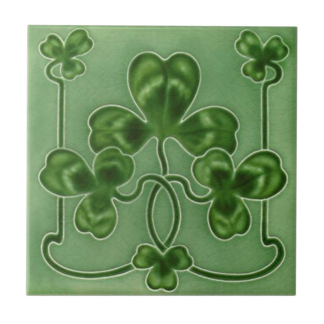 Grönt Shamrocks Irish Art nouveau Repro Design Kakelplatta (Framsidan)