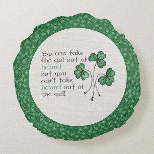 Grönt Shamrocks Irish Girl Quote Round Pillow Rund Kudde