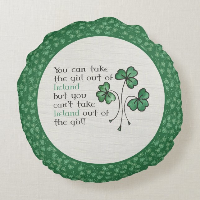 Grönt Shamrocks Irish Girl Quote Round Pillow Rund Kudde (Baksidan)