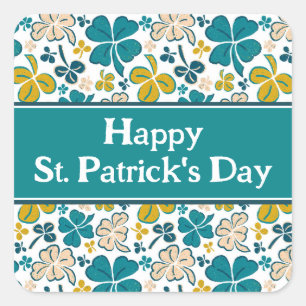 Grönt Shamrocks Klöver Lycklig St. Patrick's Day Fyrkantigt Klistermärke