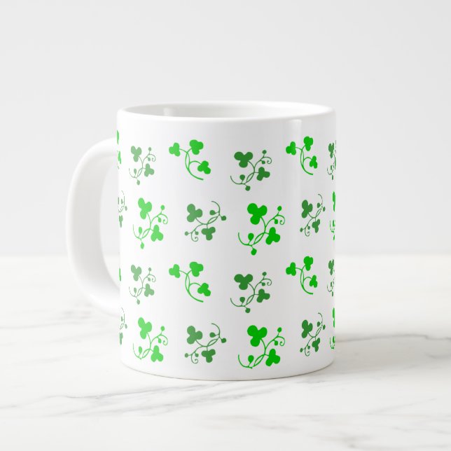 Grönt Shamrocks Mönster Mugg Jumbo Mugg (Framsida vänster)