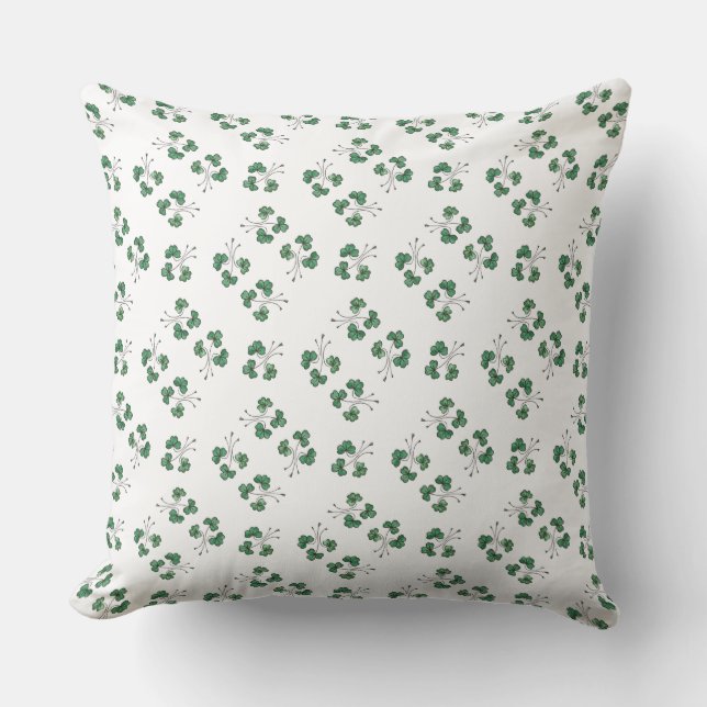 Grönt Shamrocks Mönster på White Pillow eller Cush Kudde (Framsida)