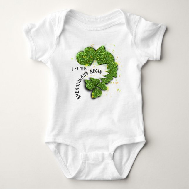Grönt Shamrocks | Pärlande hjärtan Baby Bodykostym T Shirt (Framsida)