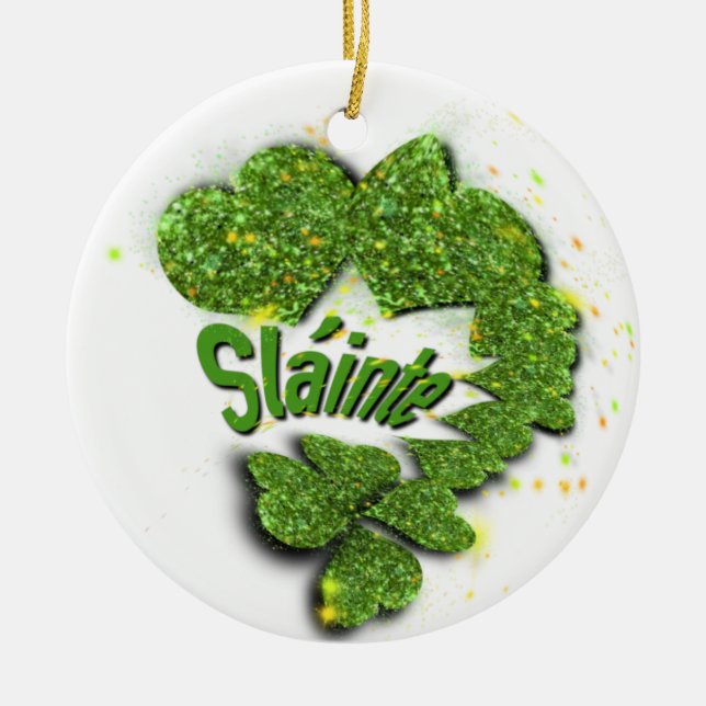 Grönt Shamrocks | Pärlande hjärtan Shainte Julgransprydnad Keramik (Framsidan)