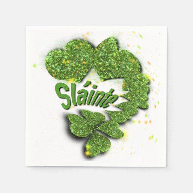 Grönt Shamrocks | Pärlande hjärtan Shainte Pappersservett (Framsidan)