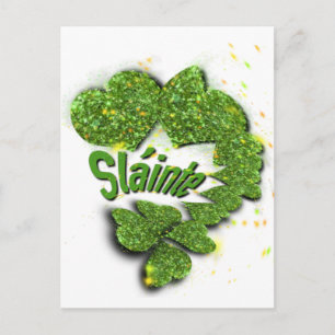 Grönt Shamrocks Pärlande hjärtan Shainte Vykort