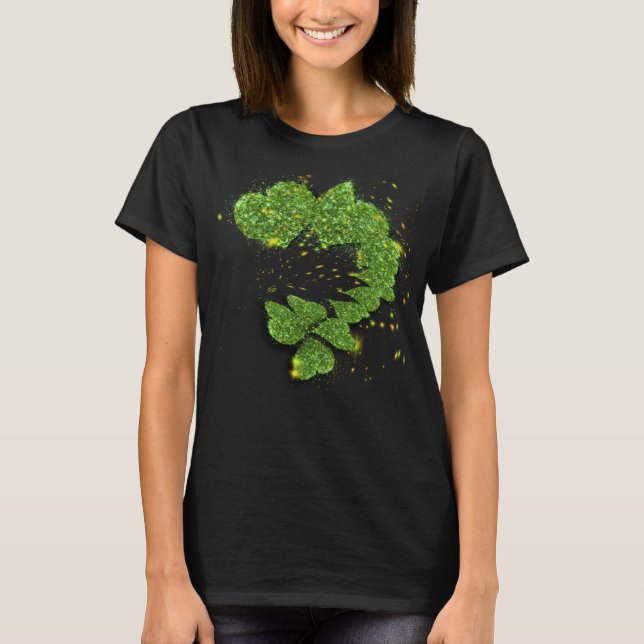 Grönt Shamrocks | Pärlande hjärtan T Shirt (Framsida)